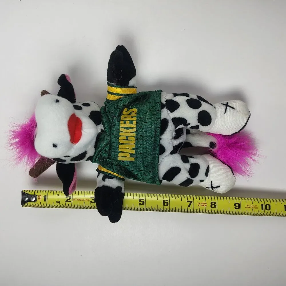 Vintage 1997 Green Bay Packers Plush Cow Stuffed Animal Pink Hair Jersey Mascot